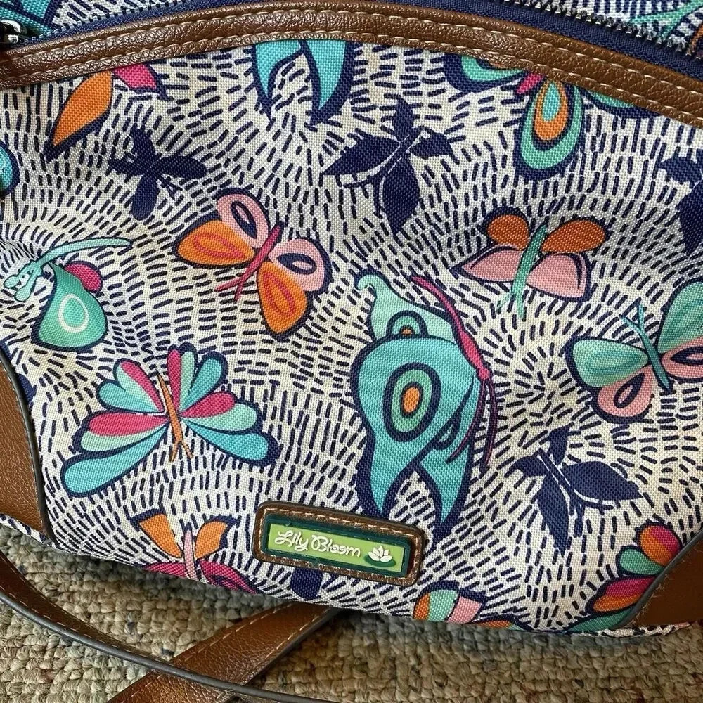 Lily Bloom Purse Crossbody Bag Night Flight Butterfly Zipper Multiple Pockets - Picture 9 of 10